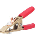Heavy Duty Earth Ground Wire Clamp 40mm Opening For Robust Electric Welding Jobs Featuring High Current Rating Up To 260A With Durable Brass Build And Super Comfortable Sheath Handle Perfect Shipyards Steel Structures close-up, showing non-slip handle and brass clamp.