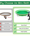 Heavy Duty Deck Mount Bird Bath And Feeder Combo With Snap Lock Railing Clamp, Detachable Green Gradient Basin, Secure Weather Ready Mount For Wild Birds, Hella Durable Backyard Patio Bowl comparison image
