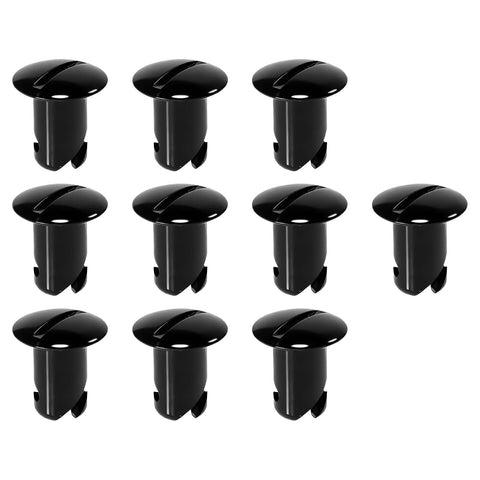 Twelve black oval-head quarter-turn Dzus fasteners for panel applications