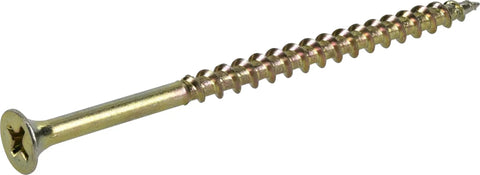 Heavy Duty Construction Wood Screws Bugle Head Phillips Drive 8 Gauge X 3 Inch 50 Pack shown from a side angle, revealing screw design.