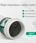 Open can of Sn63 Pb37 SMD Solder Paste For Phone Repairs No Clean Tin Lead Alloy Pro Grade Low Temperature 183C Melting Point 50g