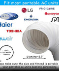 Portable Air Conditioner Exhaust Hose With 5.9 Inch Diameter And 90 Inch Length, Anti Clockwise Thread, displayed with brand logos