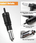 Heavy Duty 3 Piece Pop Rivet Gun Adapter Kit For Cordless Power Drills Built Tough Steel Riveting Tool Attachment with alloy steel head.
