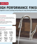 Modern Single Handle Kitchen Sink Faucet With Smooth As Silk Pull Down Sprayer In Grime Resistant Brushed Nickel and water flow.
