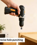 Eight Piece Premium Black Wood Plug Cutter Drill Bit Set Featuring Straight And Tapered Shapes With A Heavy Duty Hex Shank in use.