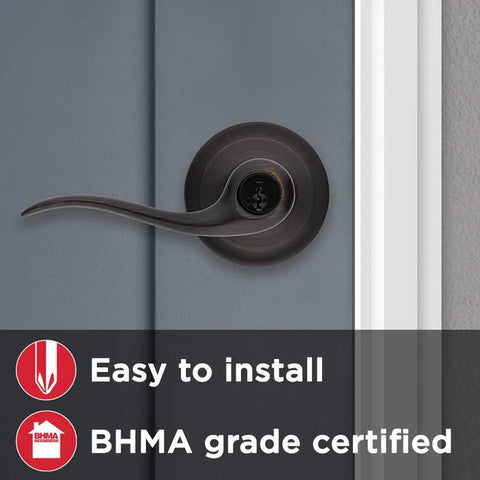 Tustin Entry Door Handle With Lock And Key Reversible Exterior Lever for Front Entrance and Bedrooms Venetian Bronze Finish