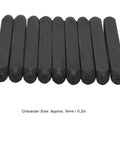 Close-up of steel stamps from 36Pcs Number Letter Punch Stamp Set For Metal Stamping 5mm Character Size Durable Steel Alphabet Kit