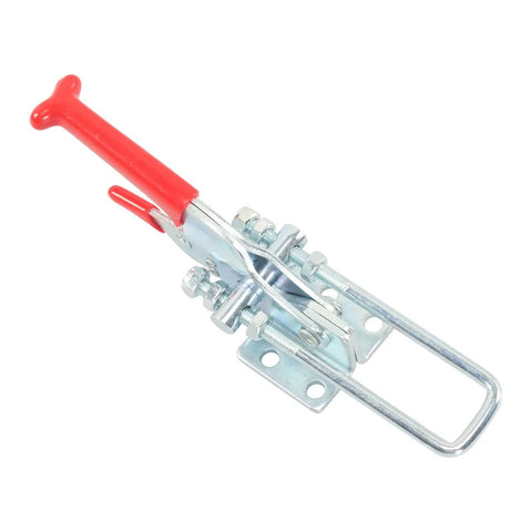 Pro Grade Toggle Latch Clamps 770lb Capacity 2 Pack For Industrial Gear Rustproof, side view with red handle