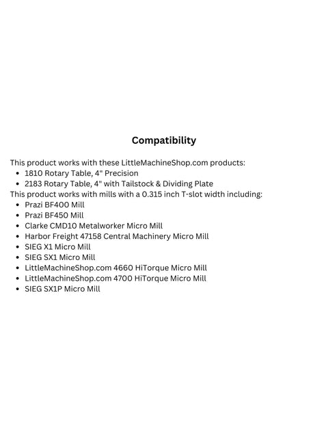 Compatibility list for Heavy Duty Clamping Kit For 8 Mm T Slot Milling Machines, 44 Piece Set with compatible micro mills.