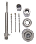 Ditch The Slow Drilling And Grab This Super Cool 5 Pcs Concrete Hole Saw Kit Made With Tough Tungsten Steel. It Has Smart Ventilation Holes For Fast Chip Removal So You Can Slice Through Brick, Cement Or Wall Like A Boss. Perfect For HVAC, Plumbing And. 5-piece tungsten steel concrete hole saw kit with 40mm, 50mm, 65mm bits and drill shanks
