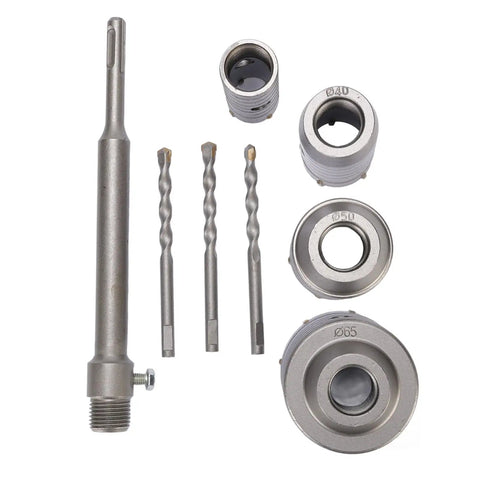 Ditch The Slow Drilling And Grab This Super Cool 5 Pcs Concrete Hole Saw Kit Made With Tough Tungsten Steel. It Has Smart Ventilation Holes For Fast Chip Removal So You Can Slice Through Brick, Cement Or Wall Like A Boss. Perfect For HVAC, Plumbing And. 5-piece tungsten steel concrete hole saw kit with 40mm, 50mm, 65mm bits and drill shanks