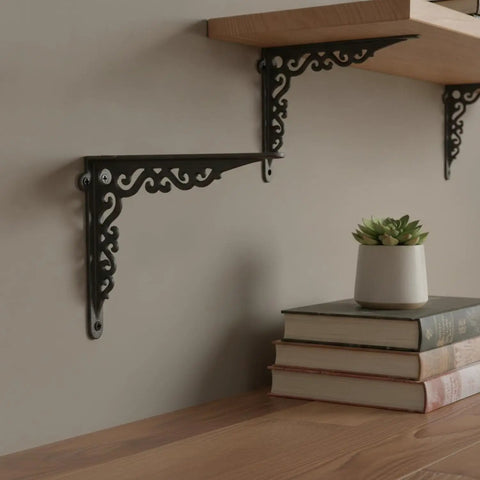 Beefy Heavy Duty Cast Iron Shelf Brackets Wall Mount Support For Wood Shelves Built To Hold Books Tools Vinyl Records And More