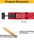 Universal Spark Plug Gap Tool With 32 Steel Feeler Blades for precise gap settings, red body with measurements visible