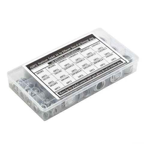 Ultimate 450Piece Aluminum Oil Drain Gasket Kit With 18 Sizes From 6mm To 24mm For Any Vehicle Maintenance Job And Superior Wear Resistant Seals You Can Trust, in plastic case