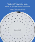 Top view of Filtered Shower Head With Chrome Slate Face And Wide Rain Spray For Softer Skin And Hair That Feels Legit shown on blue background.