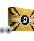 Box and two E12 Straight White Golf Balls With Optimal Flight System for longer distance and low spin.