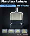 Front view of TOSEASTARS PLG060 planetary gearbox reducer with vertical output shaft and silver housing.