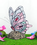 Tiffany Style Stained Glass Butterfly Table Lamp With Pink Butterfly Accent, Small Desk Lamp on decorative surface