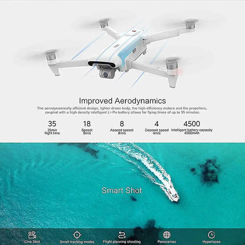 Top-down view of GPS Drone With 4K UHD Camera For Adults FPV Quadcopter Auto Return Home Headless Mode over ocean.