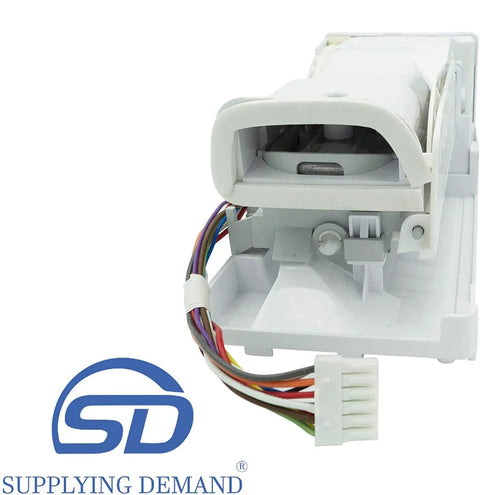 Refrigerator Ice Maker Assembly Replacement DA97-07592A 2051096 Showing 12-Pin Connector and Wiring, Fits Bottom Mount Refrigerators