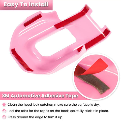 Pink hood latch lock bracket cover with adhesive for 2018-2024 Wrangler JL JLU and Gladiator JT, 2 pack.