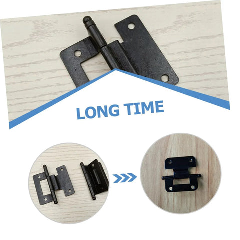 Front view of 10-pack black iron self-closing cabinet hinges with mounting plates for kitchen and bathroom doors