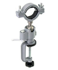 Sturdy Aluminum Alloy Bench Vise Clamp With Breezy 360 Spin And Quick 45 Degree Tilt, gray metal clamp for tools adjustable grip.