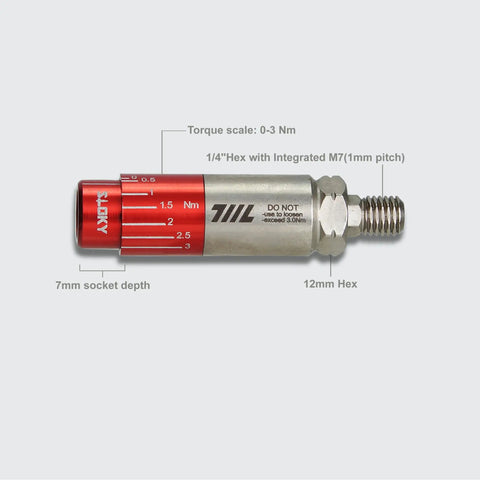 Pocket Size Precision Torque Driver With Mini Indexed Wrench And Variable Torque Control Works With Quarter Inch And Twelve Millimeter Sockets The On The Go Tool For Bike Drone RC Electronics And Tiny DIY Projects, showing torque scale and hex details.