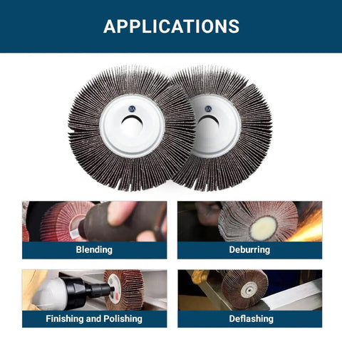 6 Inch Aluminum Oxide Flap Wheel With 1 Inch Arbor For Bench Grinders 240 Grit Sander Disc shown in use for blending and deburring.