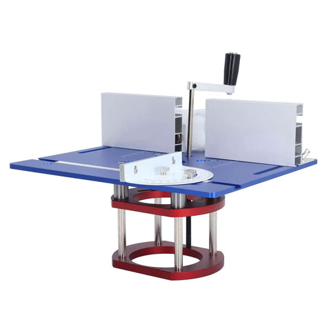 Premium Manual Router Table Lift Base Featuring Smooth Height Adjustment And Knockout Aluminum Build for precise woodworking projects.