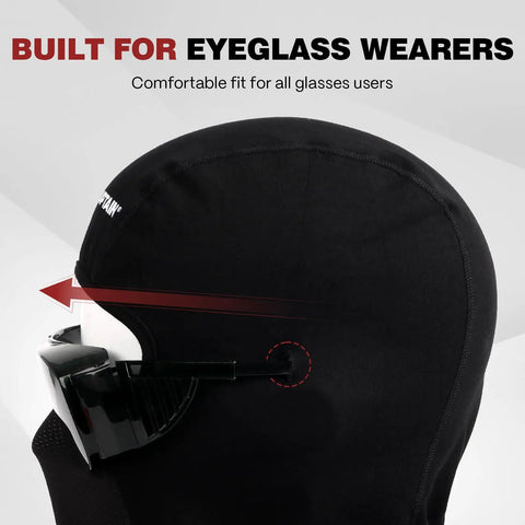 Flame Resistant Balaclava For Welders And Industrial Work 7oz Arc Rated CAT2 NFPA 2112, eyewear compatibility shown