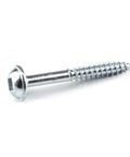 Close-up of 1-1/4 Inch Fine Thread Zinc Pocket Hole Screw with Maxi-Loc Head for Indoor Woodworking, ideal for hardwoods.