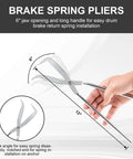 Drum Brake Tool Kit 8 Piece Pro Set With Brake Spring Pliers 6-inch jaw open, shown in hand for GM Chassis vehicle repair.