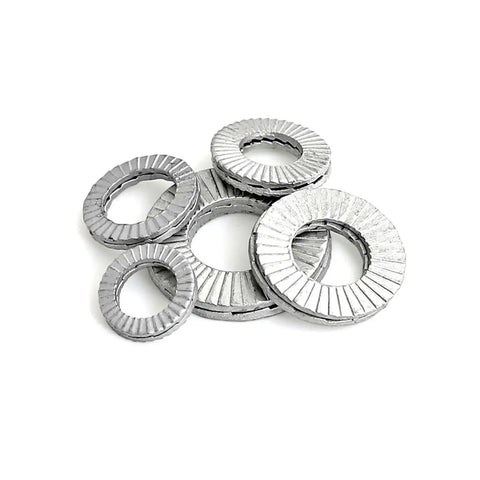 Double Layer Self Locking Washers Kit 77 Piece Set M3 To M18 In 304 Stainless Steel For Vibration Resistant Bolts DIN 25201, stacked washers