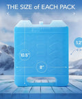 Reusable Ice Packs for Cooler With Handle, 2 Pack, Extra Large Size showing 10.5 x 8 x 1.2 inches against mountain backdrop