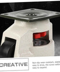 Rock Solid Heavy Duty Swivel Casters With Quick Adjust Leveling Feet Smooth Rolling 360 Degree Anti Skid Base For Industrial Workbenches And Heavy Equipment Four Pack Set close-up of caster with screw setting and non-slip texture.