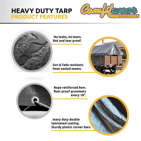 Heavy Duty 12 By 25 Foot Silver And Black Waterproof UV Blocking 10 Mil Poly Tarp For Outdoor Shelter Weatherproofing Durable Rip Resistant Covering Great For Construction Camping And Tarping Projects features image