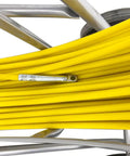 Heavy Duty 12mm Fiberglass Fish Tape With Reinforced Steel Core Non Conductive Cable Puller And Conduit Rodder close-up view of yellow fiberglass cable.