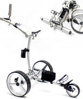 Smooth Operator Electric Golf Trolley With Quick Three Wheel Build And Easy Fold Design Offering Serious Hill Climbing Grip on a white background.
