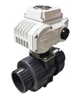 Rock-Solid DN65 PVC Electric Actuator Ball Valve 50MM Motorized 220V Water Control Plastic Pipe Fitting No-Jam Design close-up view.