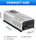 Beefy 6000W Peak Pure Sine Wave Inverter For Off Grid Power dimensions with battery cable and manual shown with measurements