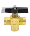 Premium Brass One Quarter Inch NPT Three Way Ball Valve With L Port Panel Mount Instrument Fittings Female NPT Connectors 1500 PSI