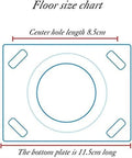 Floor size chart showing dimensions for center hole length, width, and bottom plate size for mounting heavy duty swivel caster wheels.