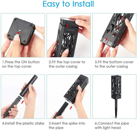 Installation steps for Upgraded Solar Pathway Lights Outdoor 8 Pack With Bigger Solar Panel For Longer Run Time IP65 Waterproof