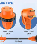 Beefy 30 Amp RV Locking Extension Cord 25 Ft 125V 10 Gauge Pure Copper STW Wire ETL Listed Weatherproof TT-30P L5-30R