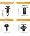 4 In 1 Bumper And Fender Liner Clip Kit For Toyota And Lexus With Screws Bolts Rivets showing four different fasteners with measurements