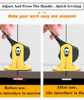 Tile Leveling System Kit With 1/8 Inch Spacers showing before and after use comparison with flat tile surface