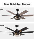 Dual finish fan blades of 60 Inch Ceiling Fan With Lights And Remote For Indoors And Outdoors In Black Caged Farmhouse Style.