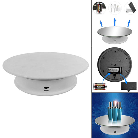 Super Cool 8 Inch Electric Rotating Display Stand With Two Speed Modes perfect for jewelry and phones, featuring a sleek mirror base.