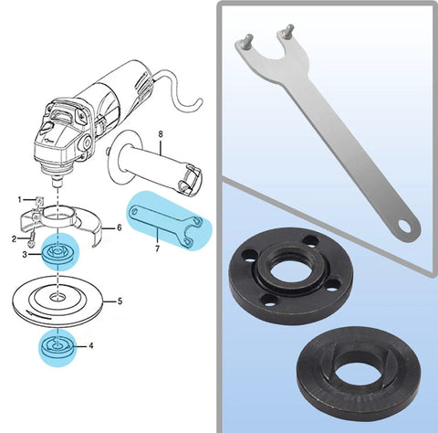 Heavy Duty Three Pack Angle Grinder Flange Nut And Wrench Set for 4.5 5 and 7 Inch Grinders, high carbon steel parts.